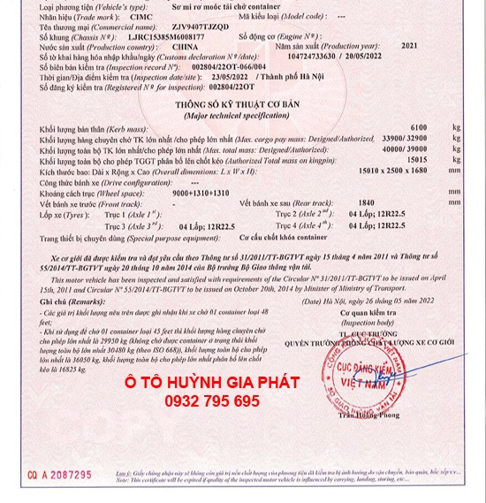 giấy chứng nhận mooc cổ cò 48 feet