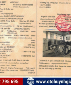 Sổ đăng kiểm xe JAC