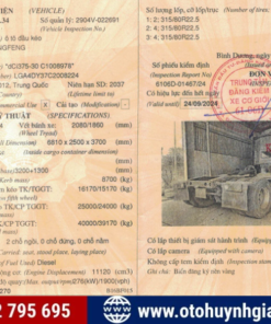 Sổ đăng kiểm xe DONGFENG 2012 cũ