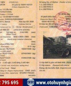 Sổ đăng kiểm xe đầu kéo Mỹ International 2010 cũ