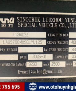 Thông số mooc ben YUNLI SINOTRUK 2025 mới
