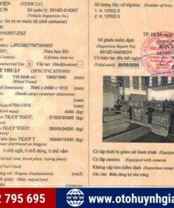 Sổ đăng kiểm mooc xương CIMC 2 trục 20 feet đời 2021 cũ