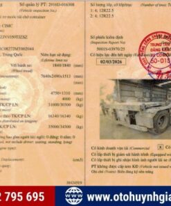 Sổ đăng kiểm mooc xương CIMC 2 trục 20 feet đời 2021 cũ
