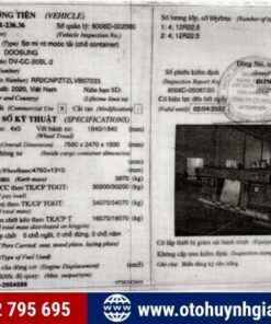 Sổ đăng kiểm mooc xương Doosung 2 trục 20Feet đời 2020 cũ