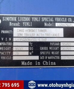 Thông số của rơ mooc bồn chở xi măng YUNLI 39m3