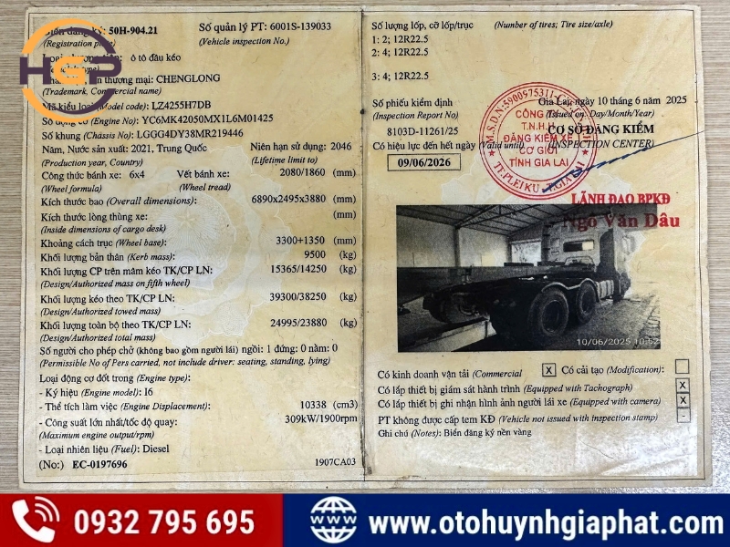 Sổ đăng kiểm của xe Chenglong H7 420HP đời 2021 qua sử dụng