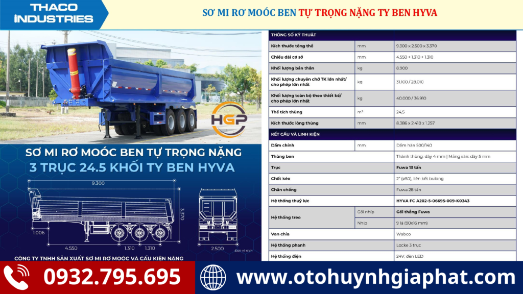 Thông số của mooc ben Thaco ty Hyva xác nặng