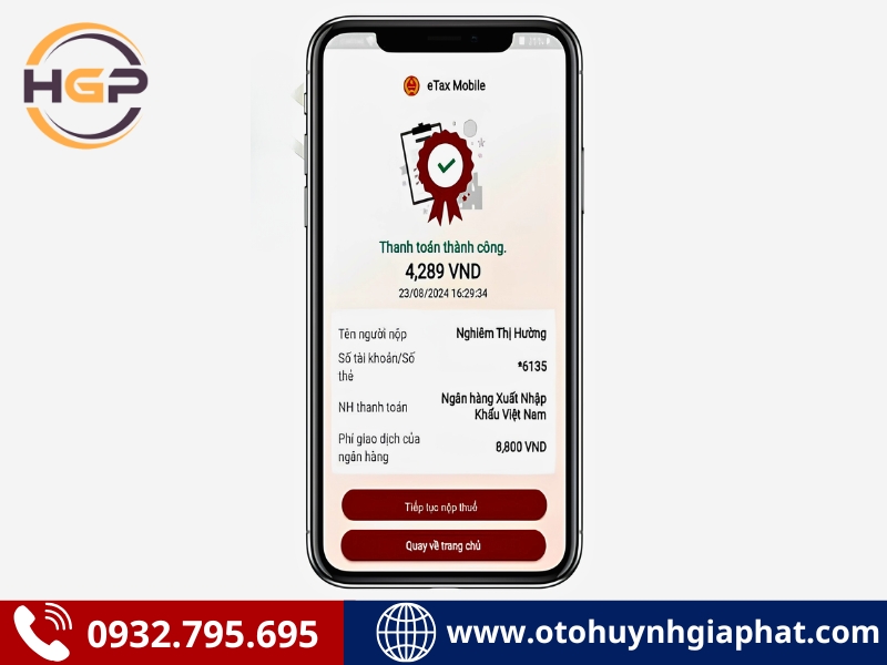 Chụp màn hình giao dịch thành công