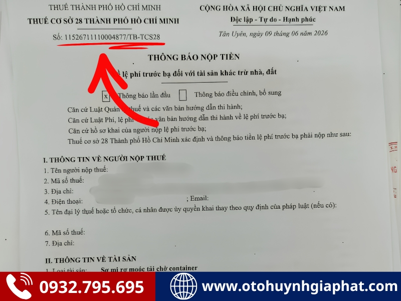 Nhập số thông báo và tiến hành thanh toán