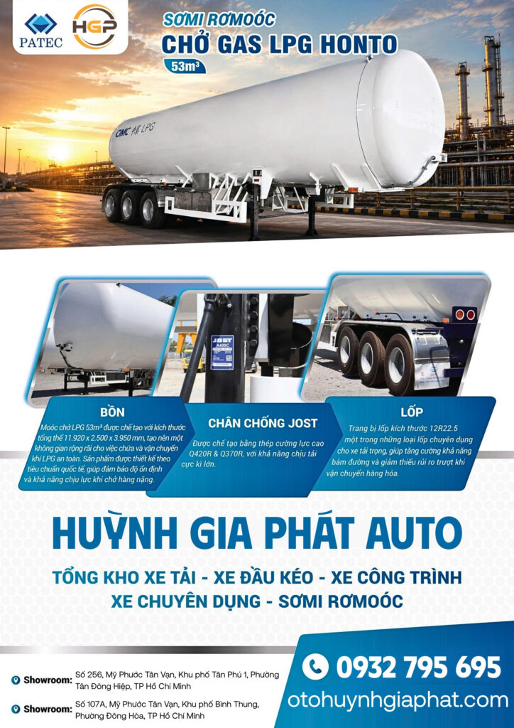 Ô TÔ HUỲNH GIA PHÁT - Chuyên phân phối rơ mooc bồn chở Gas LPG các loại