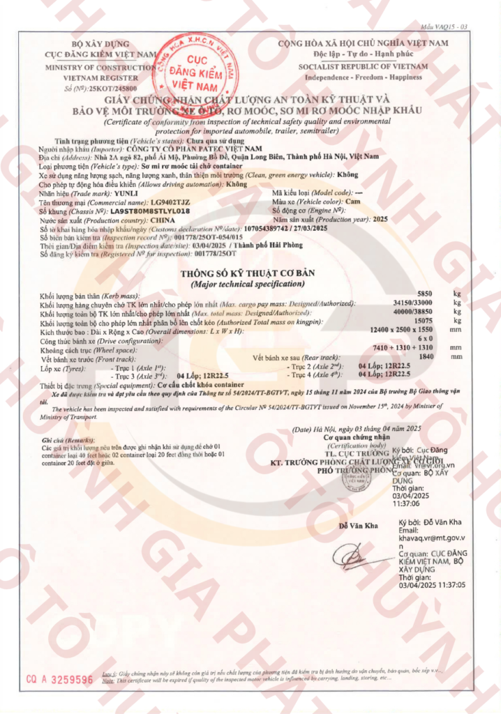 Giấy chứng nhận chất lượng của mooc xương YUNLI 40F