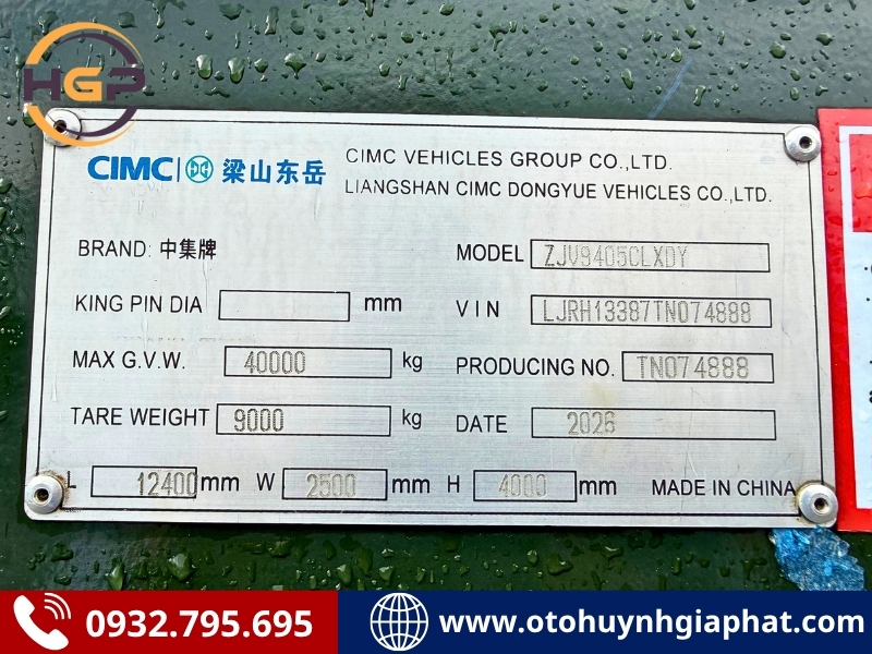 Tấm lắc của mooc lồng CIMC Dongyue nặng 9 tấn cao 4m